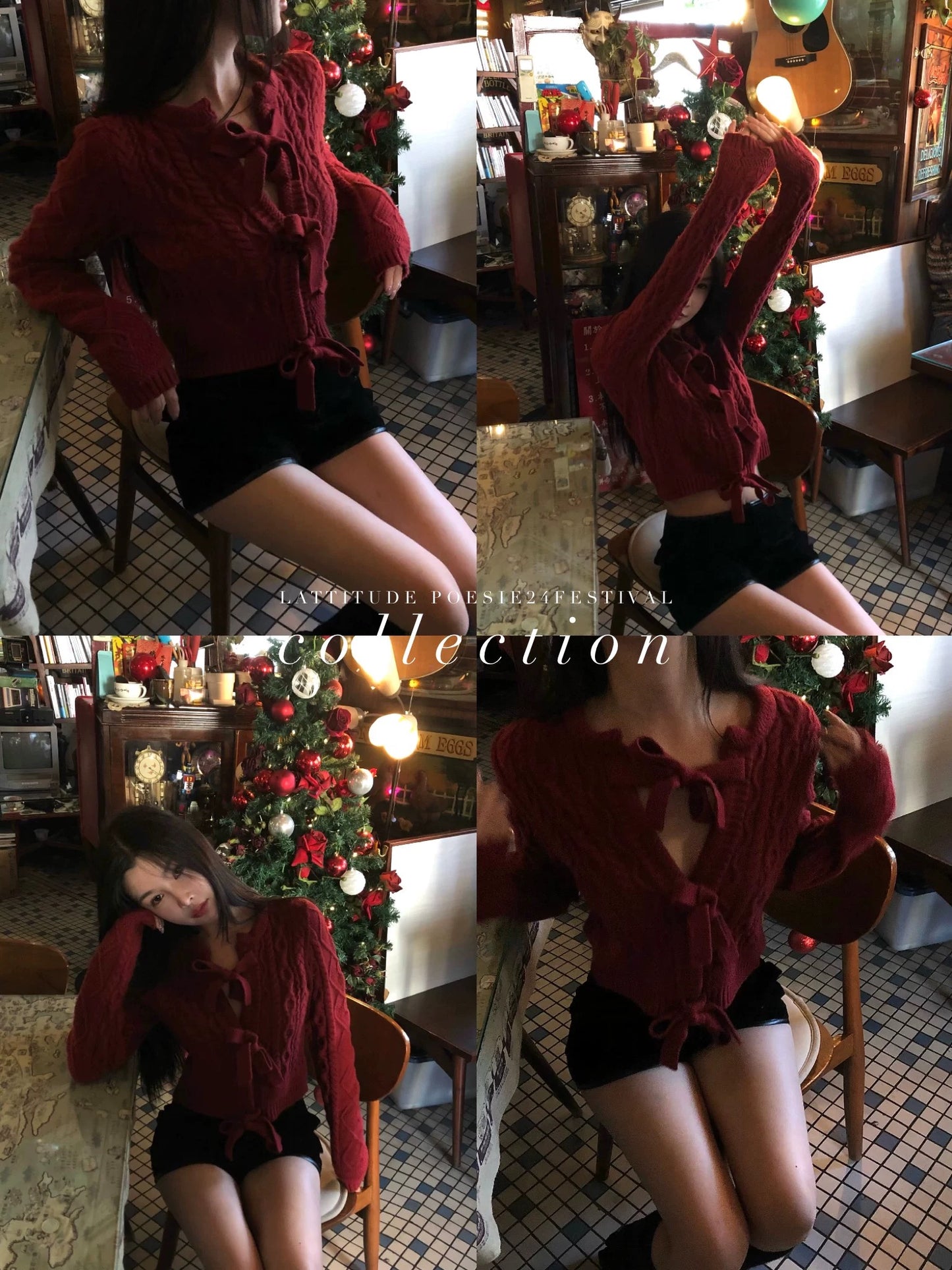 Dark Red Bow Sweater